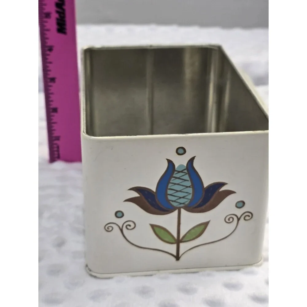 Vintage Ransburg Tin MCM Canister With Handle Hand Painted Tulip Replacement Box
